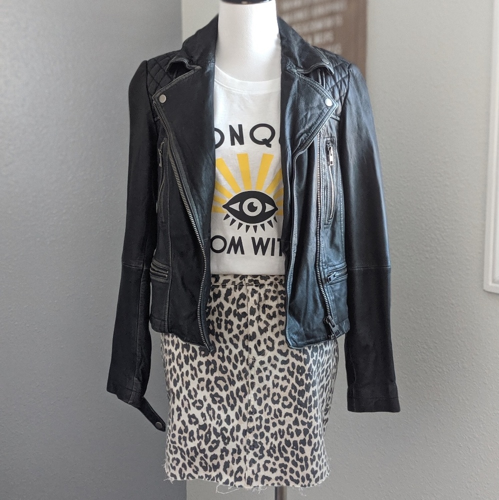 NWT Pistola Leopard denim mini skirt